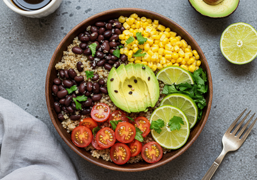 Colorful quinoa power bowl with fresh vegetables Healthy Sample Food Recipes