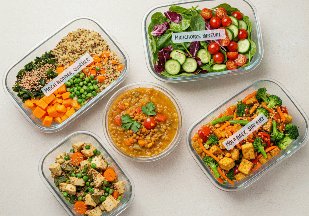 Glass containers with weekly healthy meal prep