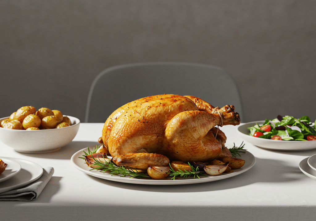 Modern family dining with rotisserie chicken creations
