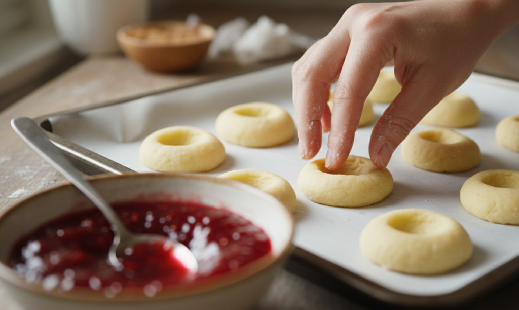 buttery raspberry thumbprint cookies